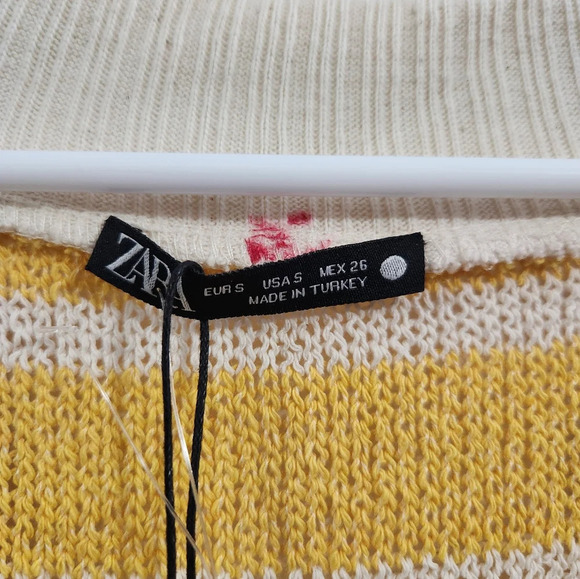 NWT Zara yellow and white striped open knit preppy vest lagenlook oversized SM - Picture 4 of 9